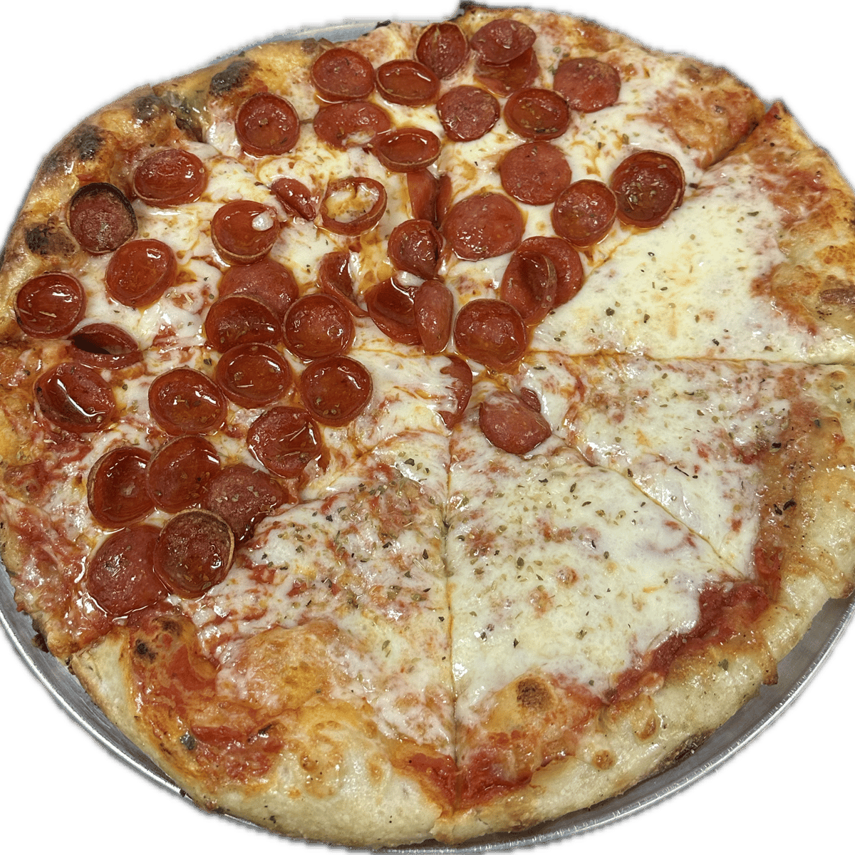 12" Half Cheese Half Pepperoni.