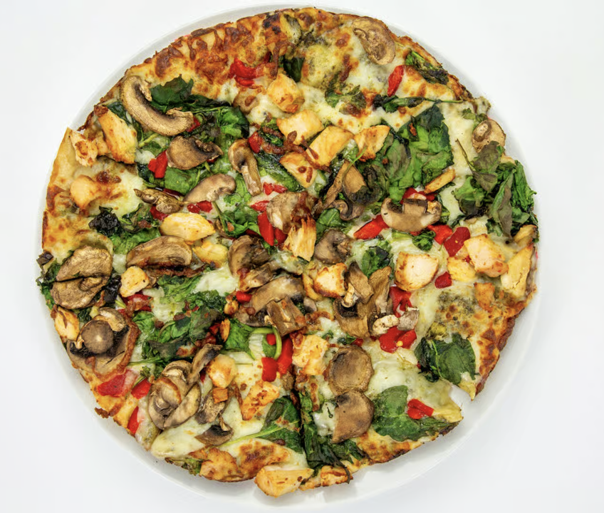 Medium pesto chicken pizza.