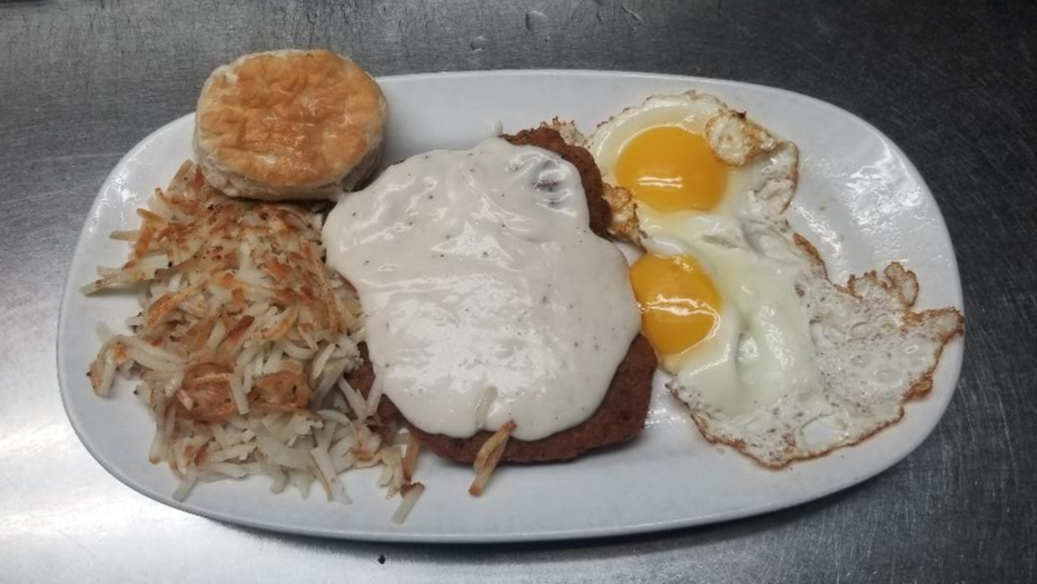 Country Fried Steak & Two Eggs.