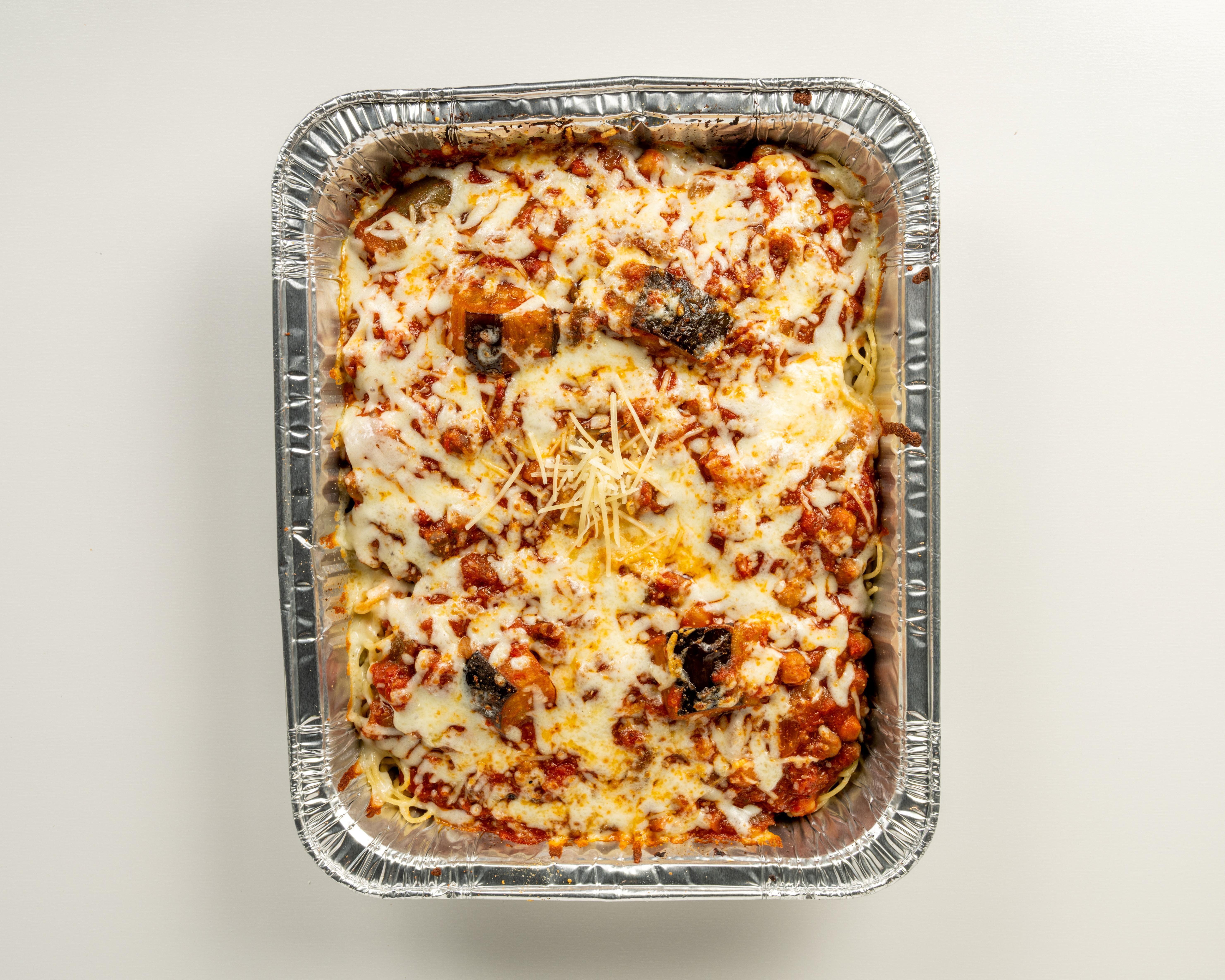 Baked Lebanese Moussaka w/ Spaghetti Tray (Catering).