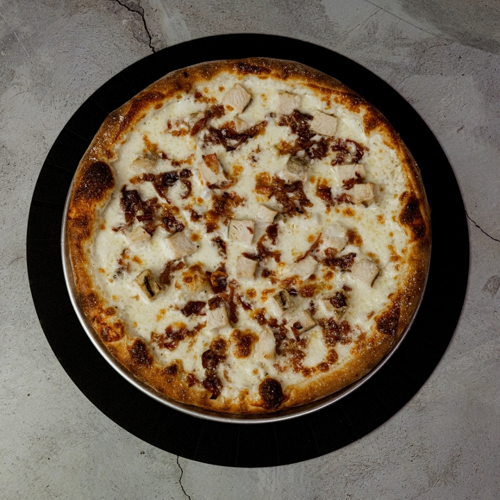 10" Bacon Chicken Alfredo Pizza.
