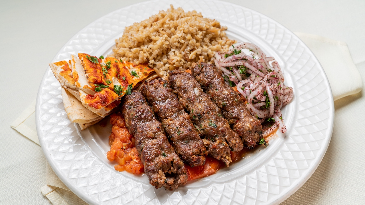 Khash Khash Kebab (Kafta) Plate.