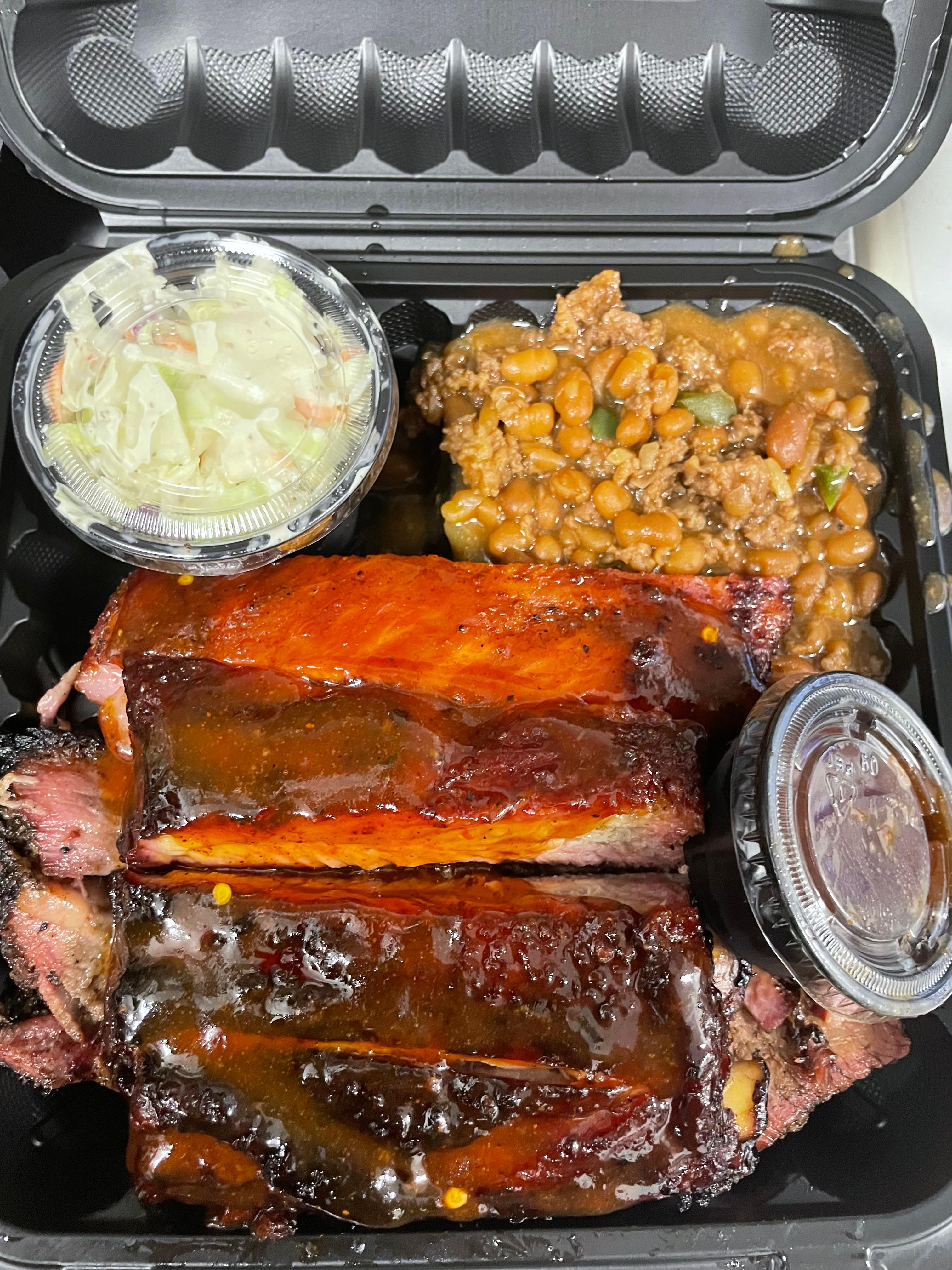 Brisket and Rib Combo with Two Sides.