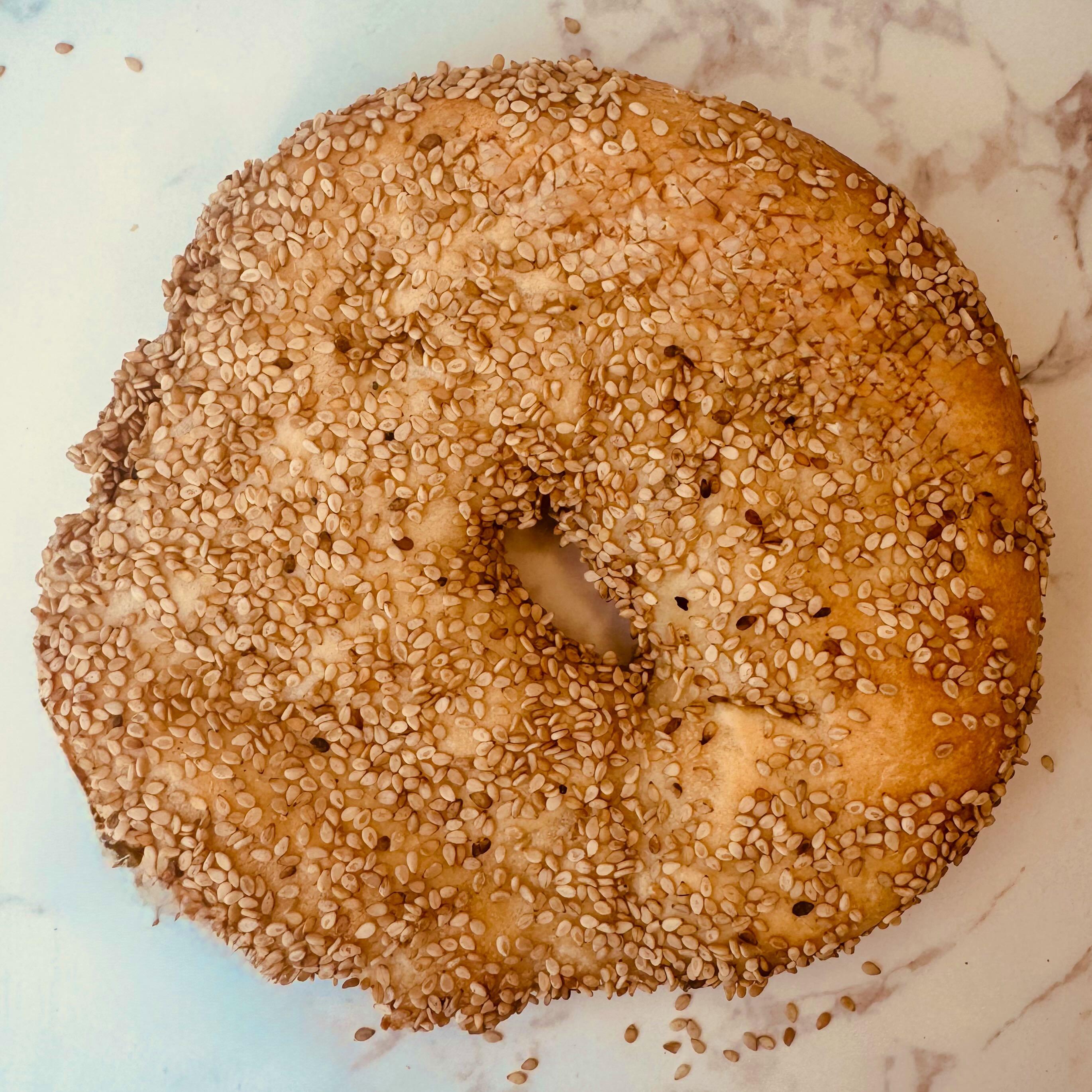 Flat Whole Wheat Sesame Bagel.