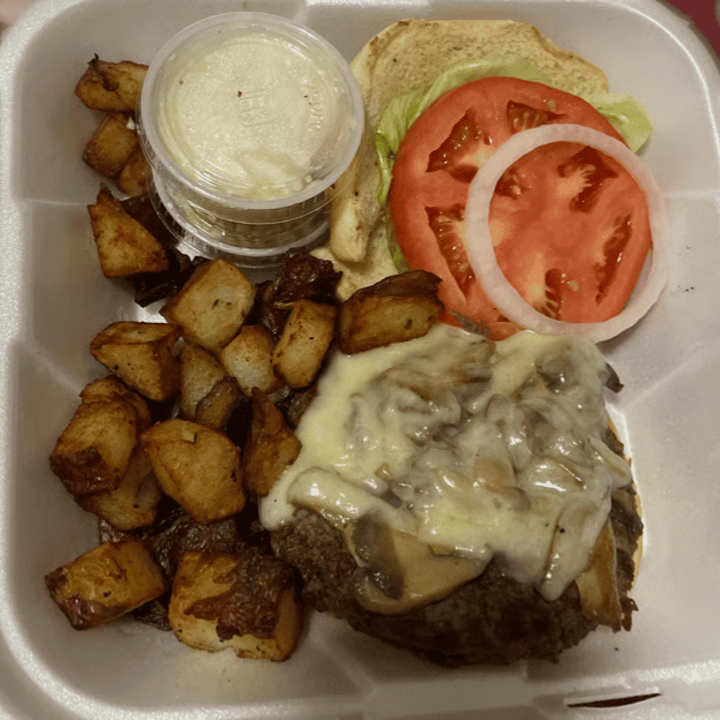 Mushroom & Swiss Burger.