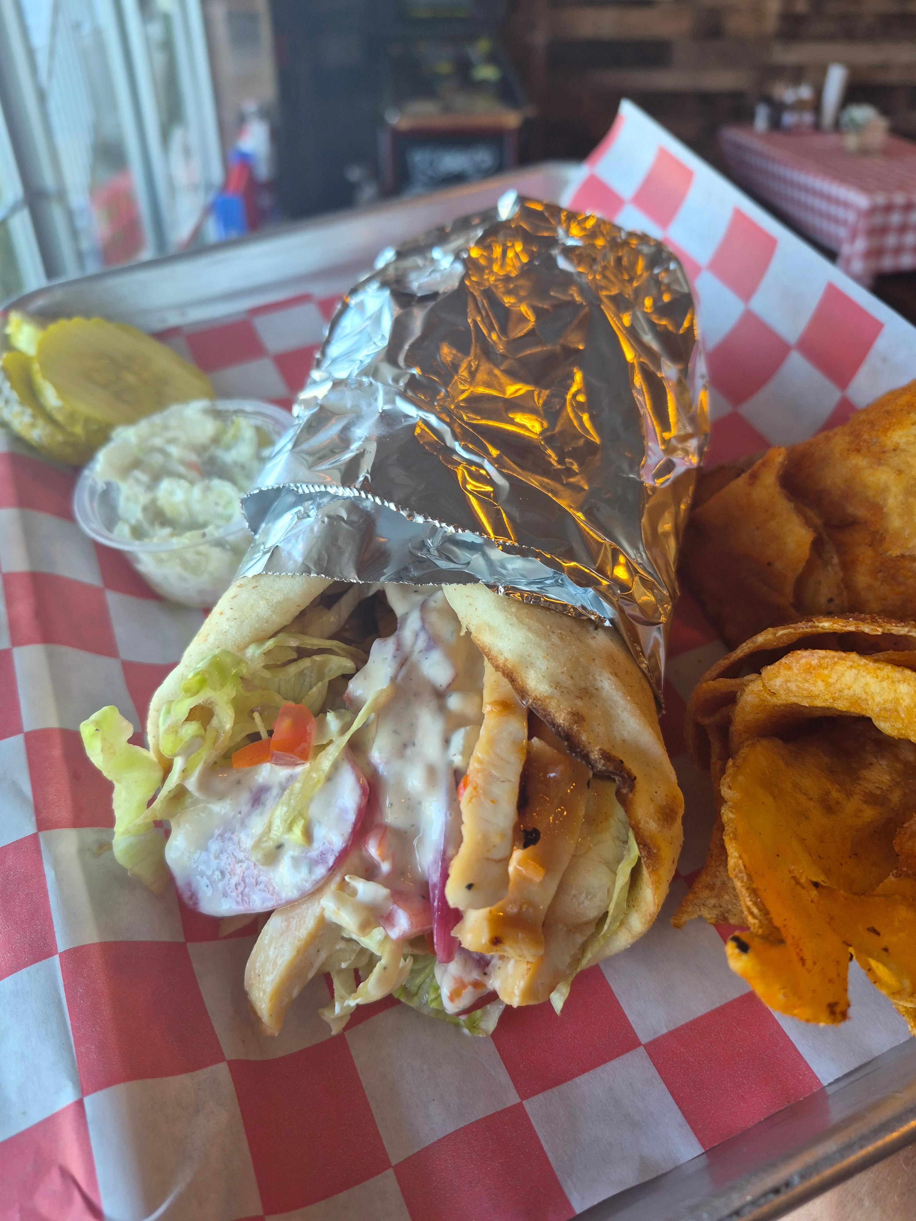 THE SMOKY GREEK CHICKEN GYRO.