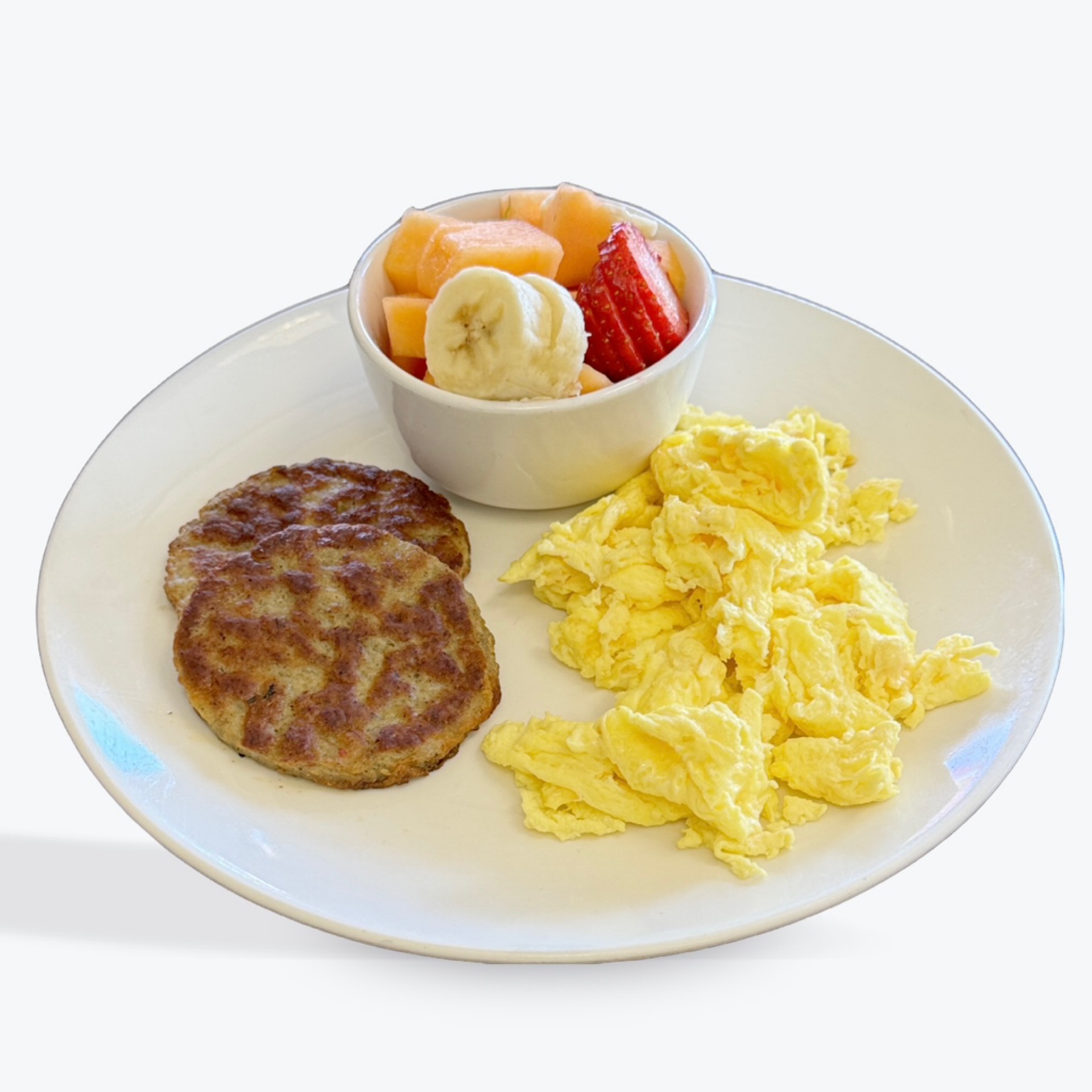 SAUSAGE PATTIES AND EGGS.
