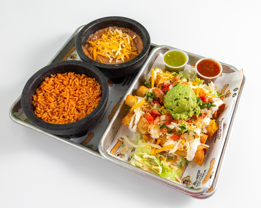 8. Four chicken rolled taquitos.