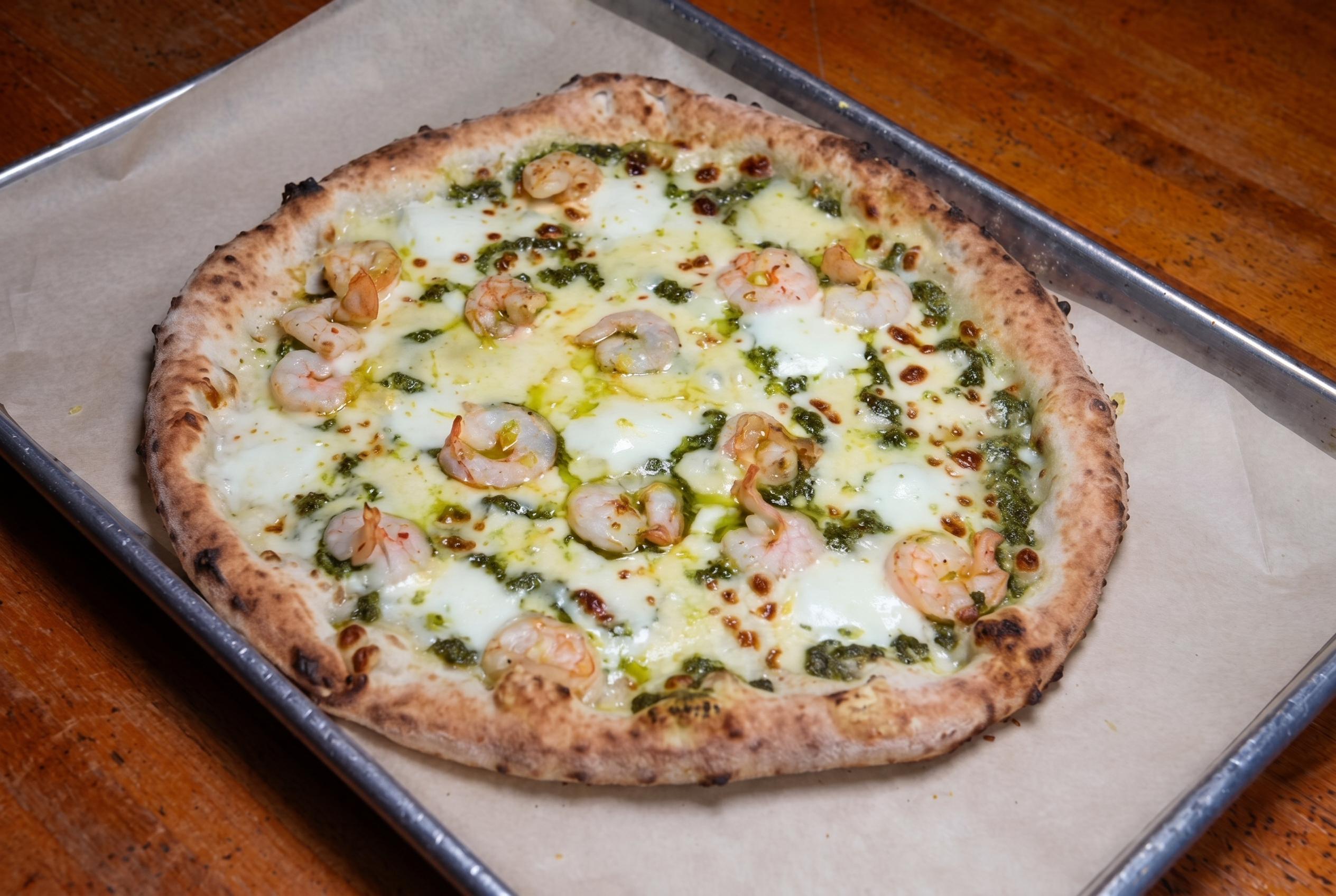 Nap Shrimp Pesto Pizza.