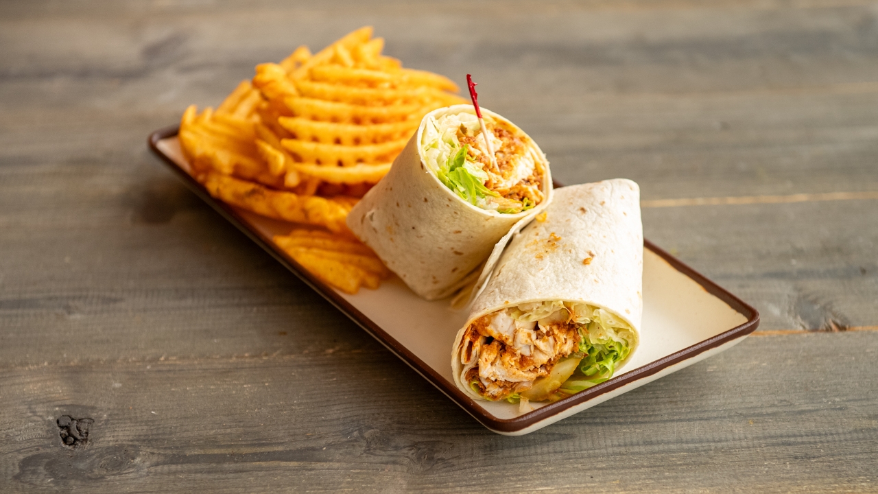 Classic Chicken Wrap with fries.