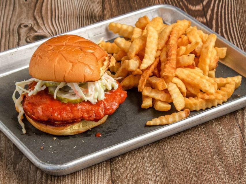 Buffalo Chicken Sandwich w/Fries.