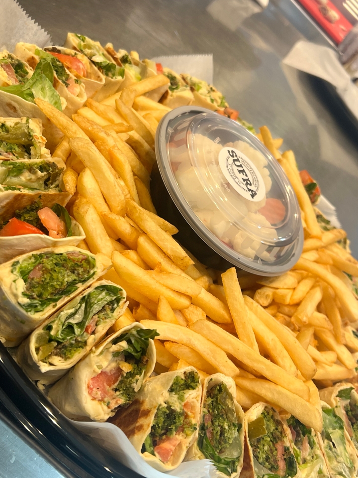 Falafel Wrap Platter with Fries (serves 6-8).