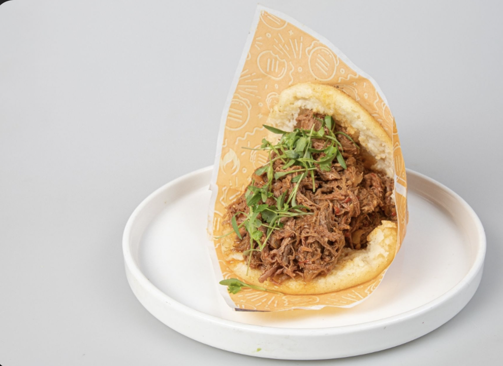 Arepa with shredded beef.