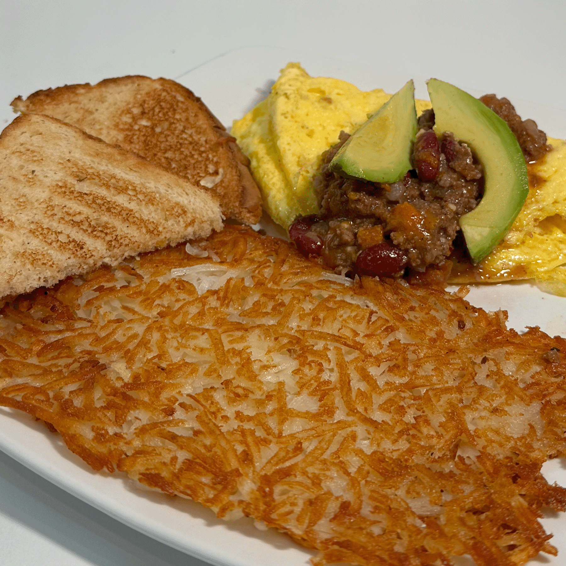 CHILI AND CHEESE OMELET.