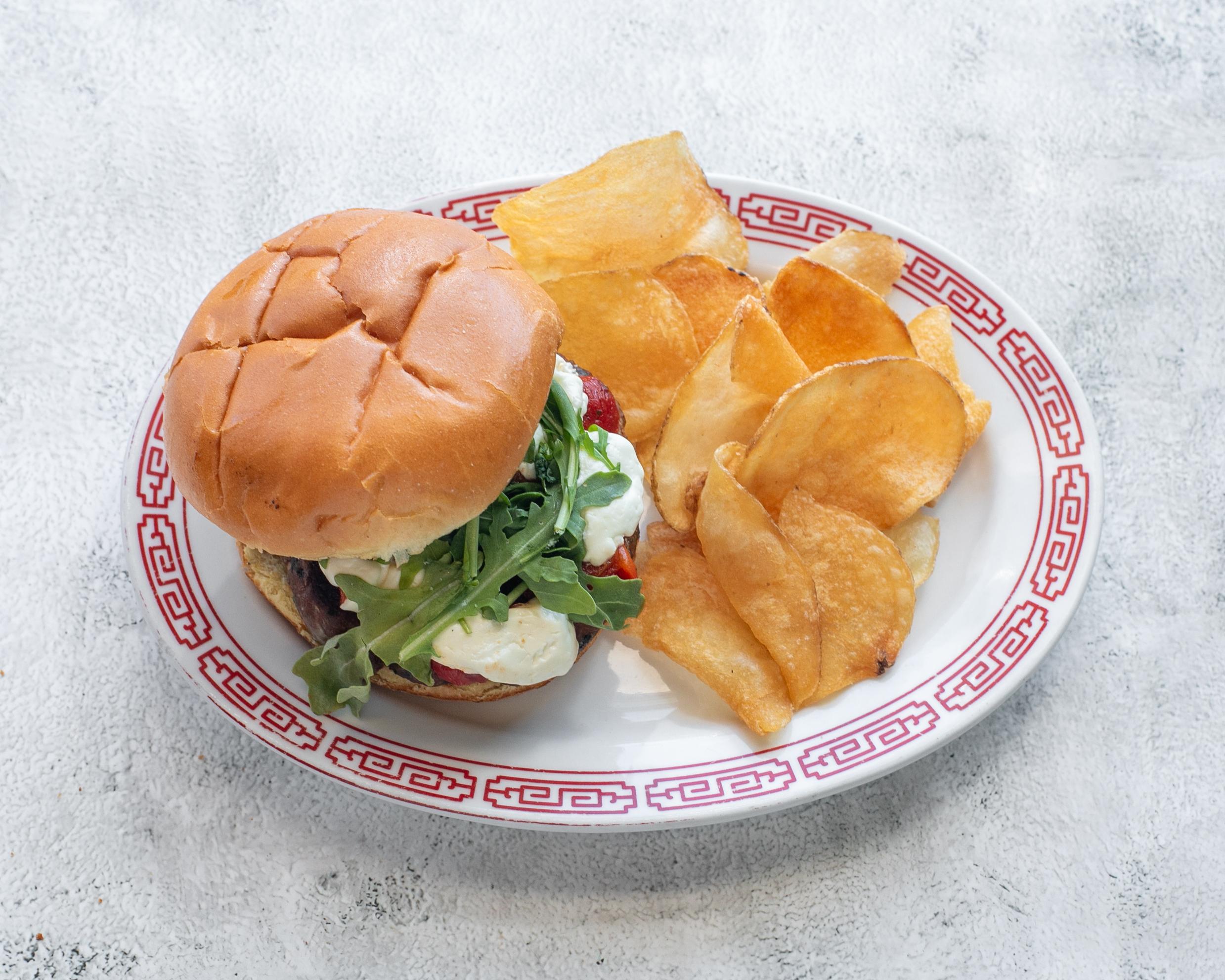 Turkey Burger with Roasted Red Pepper and Goat Cheese.