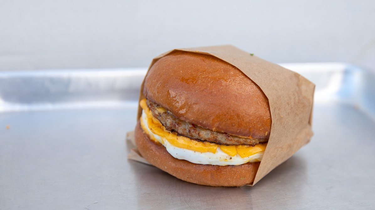 Sausage, Eggs-N-Cheez Sandwich.