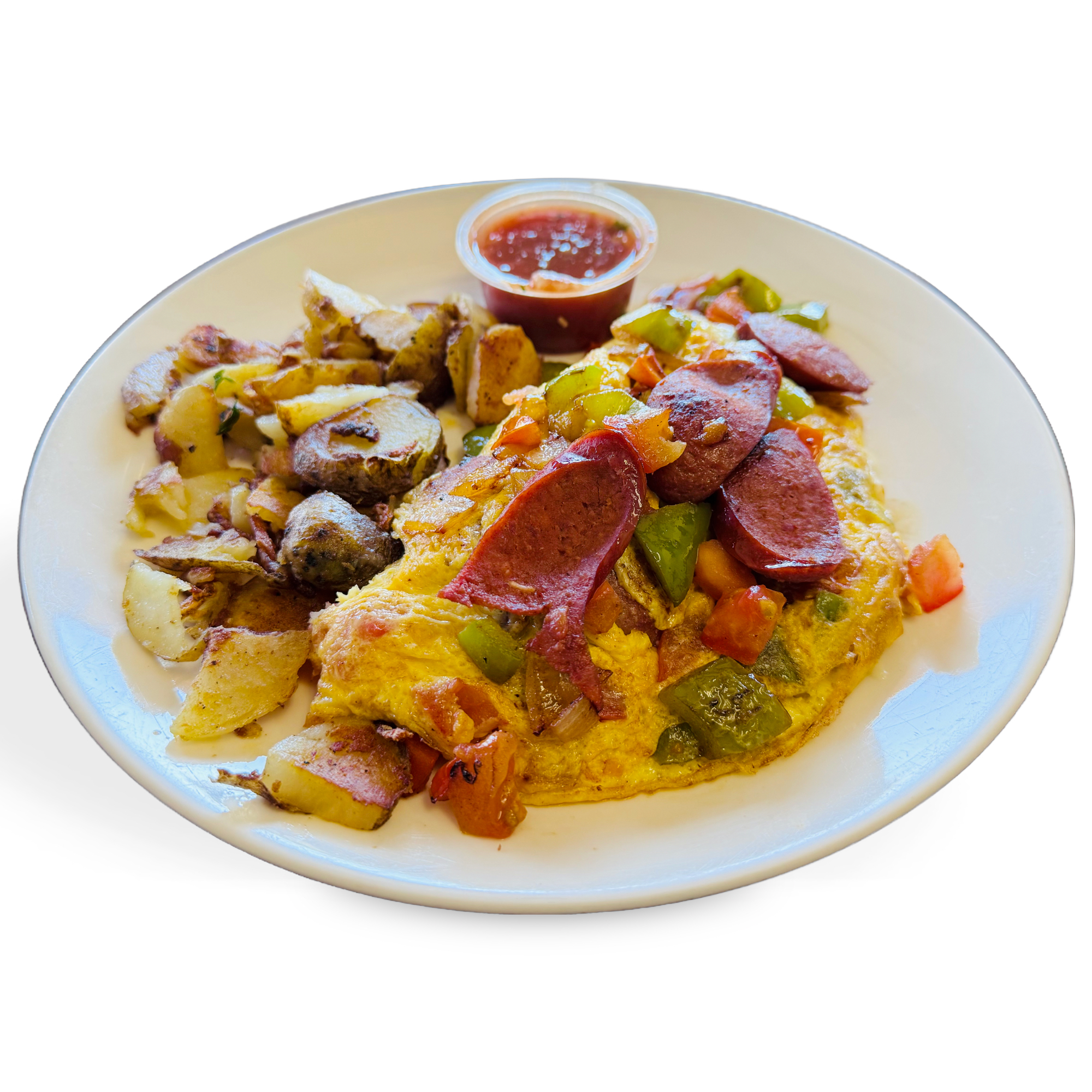 SPICY SAUSAGE OMELET.