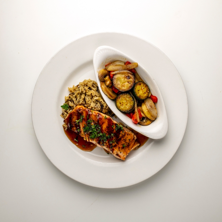 Maple Bourbon Grilled Salmon.