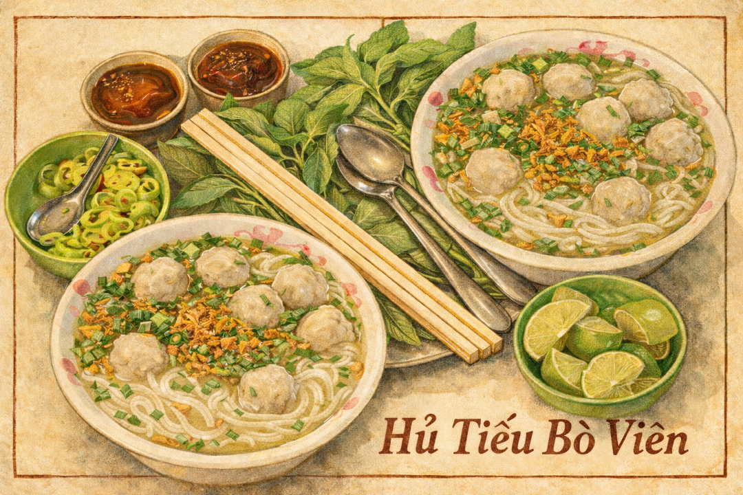 Sen Beef Meatball Noodle Soup -Hu Tieu Bo Vien.