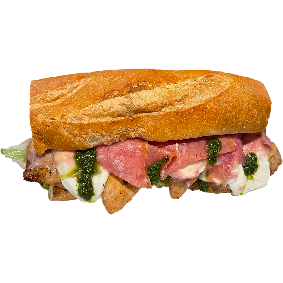Chicken club, Mozzarella, Prosciutto Hero.