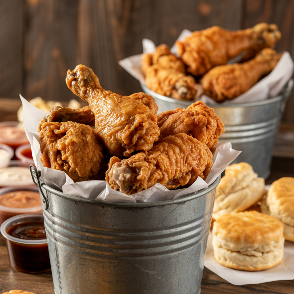 12 Pieces (Bone-In), 6 Sauces, 6 Rustic Butter Biscuits.