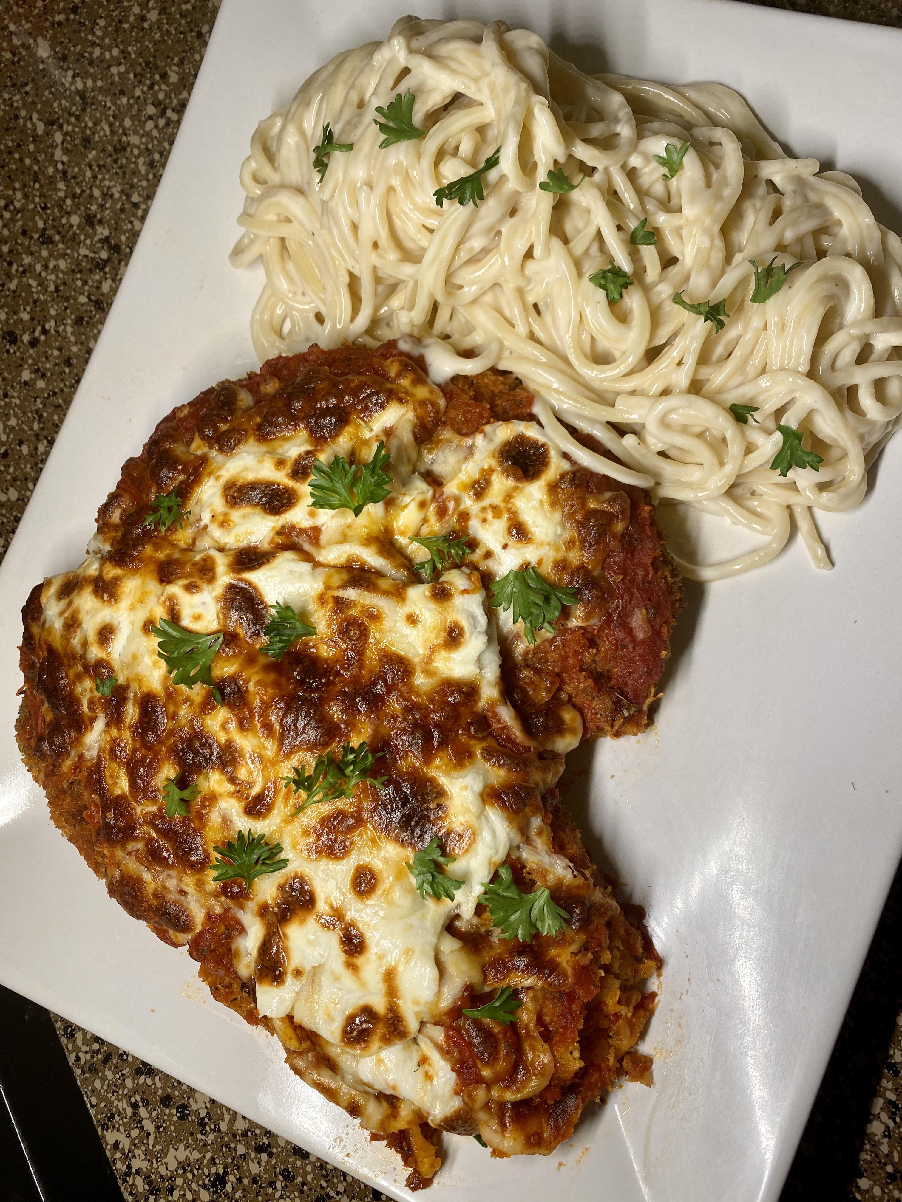 BAKED CHICKEN PARMESAN Alfredo  PASTA.
