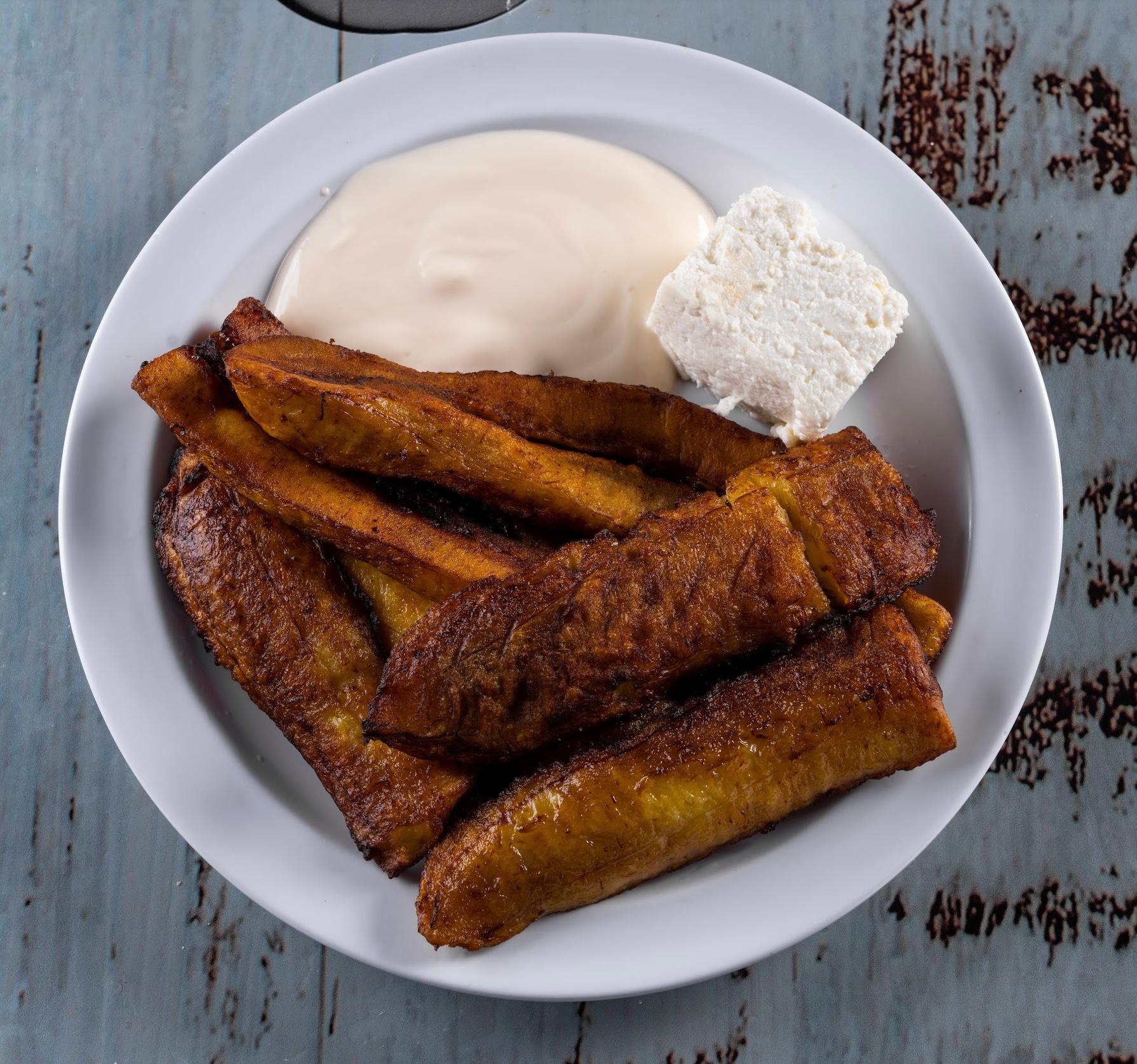 Platains with Sour Cream and Cheese.