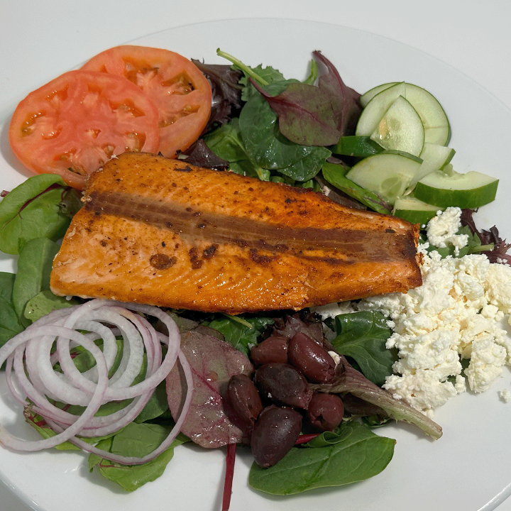 GREEK SALAD W/ SALMON.