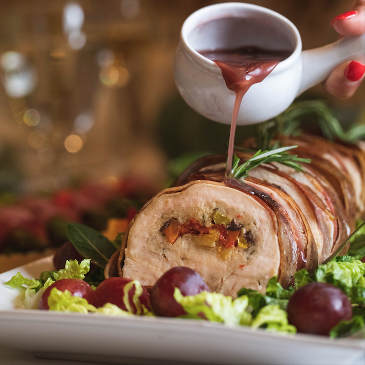 Turkey Breast Stuffed w/ Sundried Tomatoes and Plums ( for 10 people).
