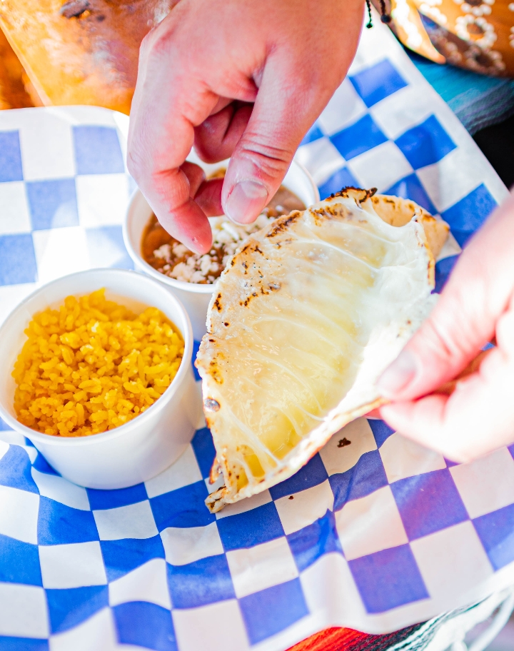 Kids Quesadilla + rice & beans.