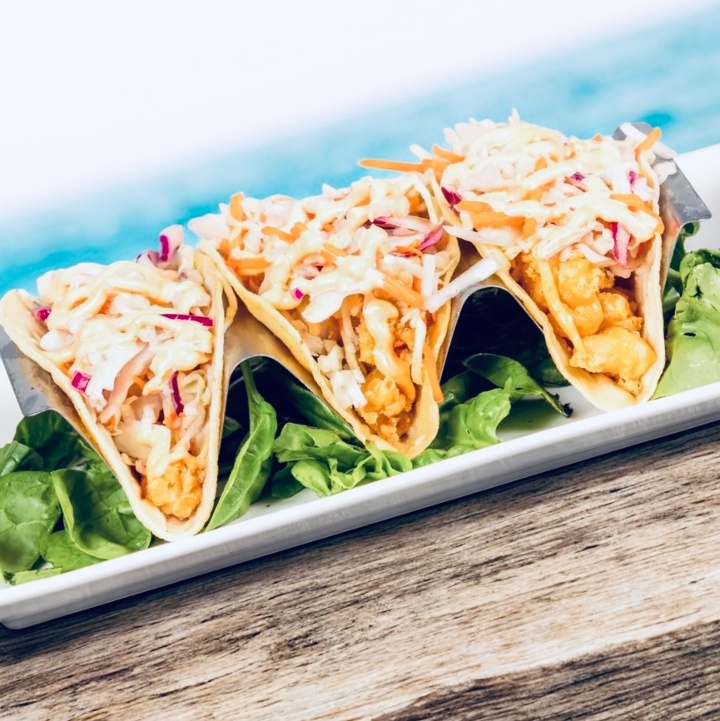 Baja Tempura Shrimp Tacos.