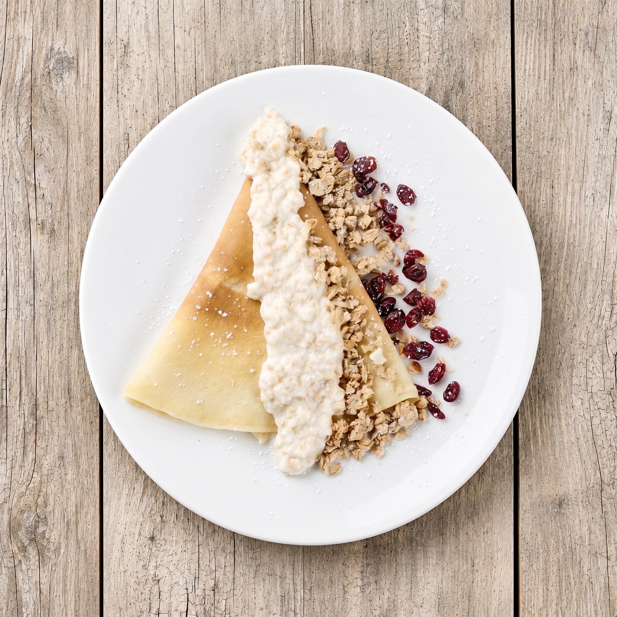 Greek Yogurt warm oats & granola crepe.