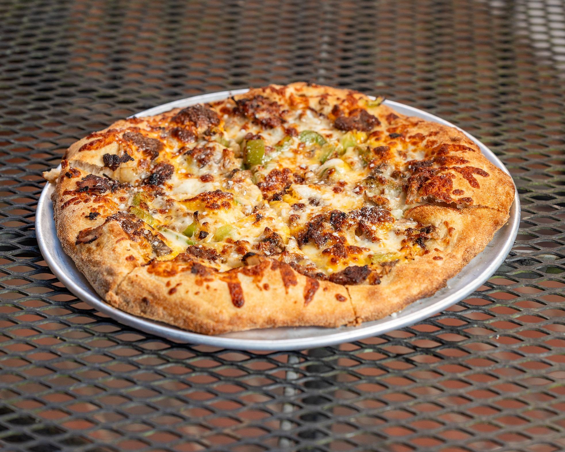 SM Philly Cheesesteak Pizza.