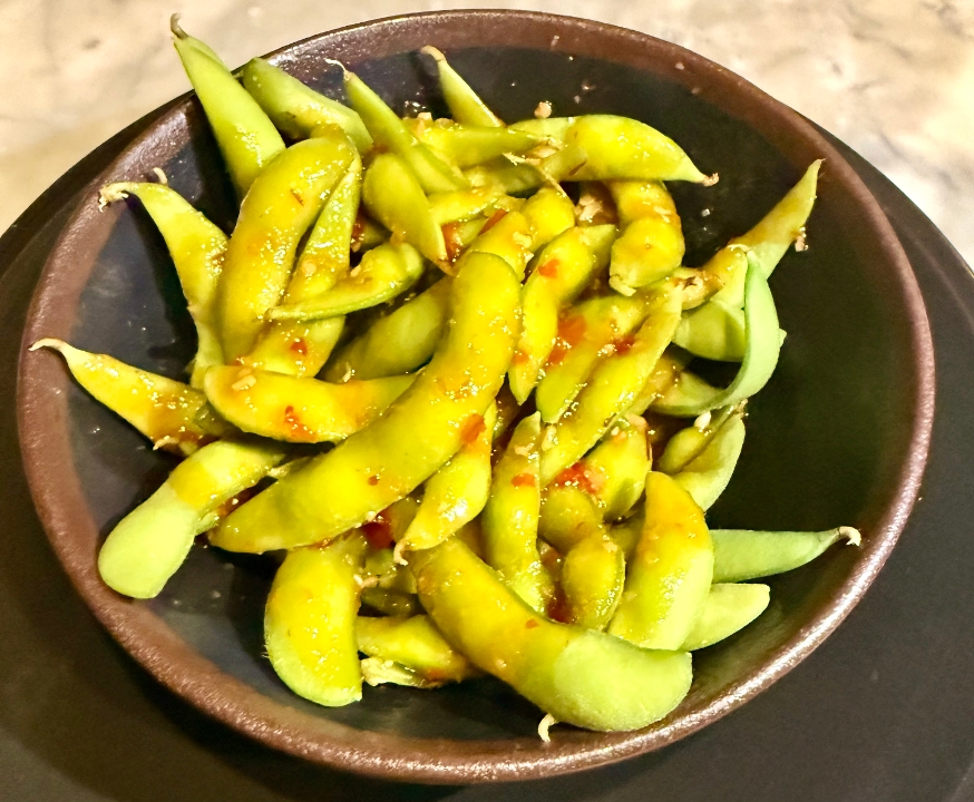 Spicy Garlic Edamame.