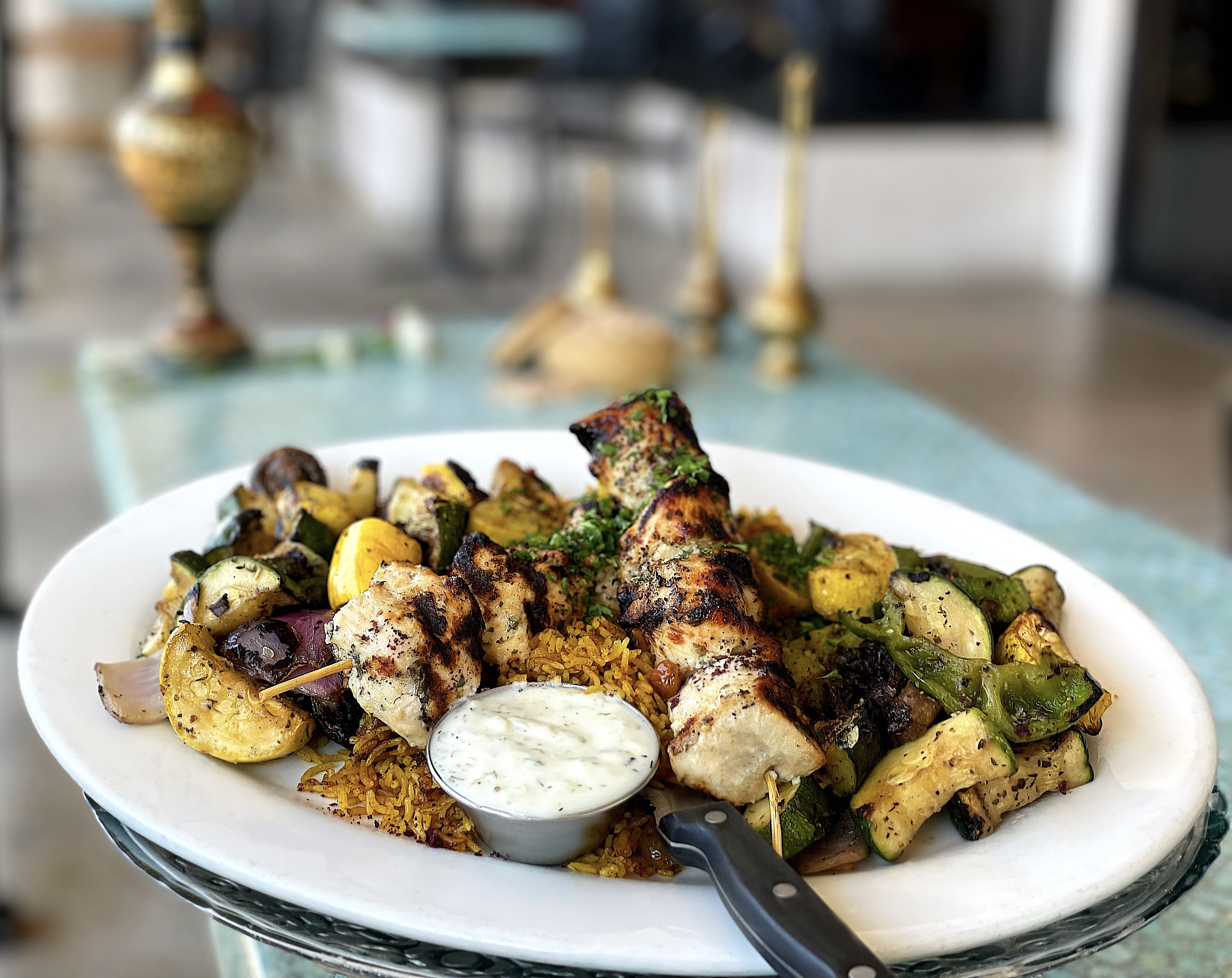 Lunch - Chicken Kebab Platter.