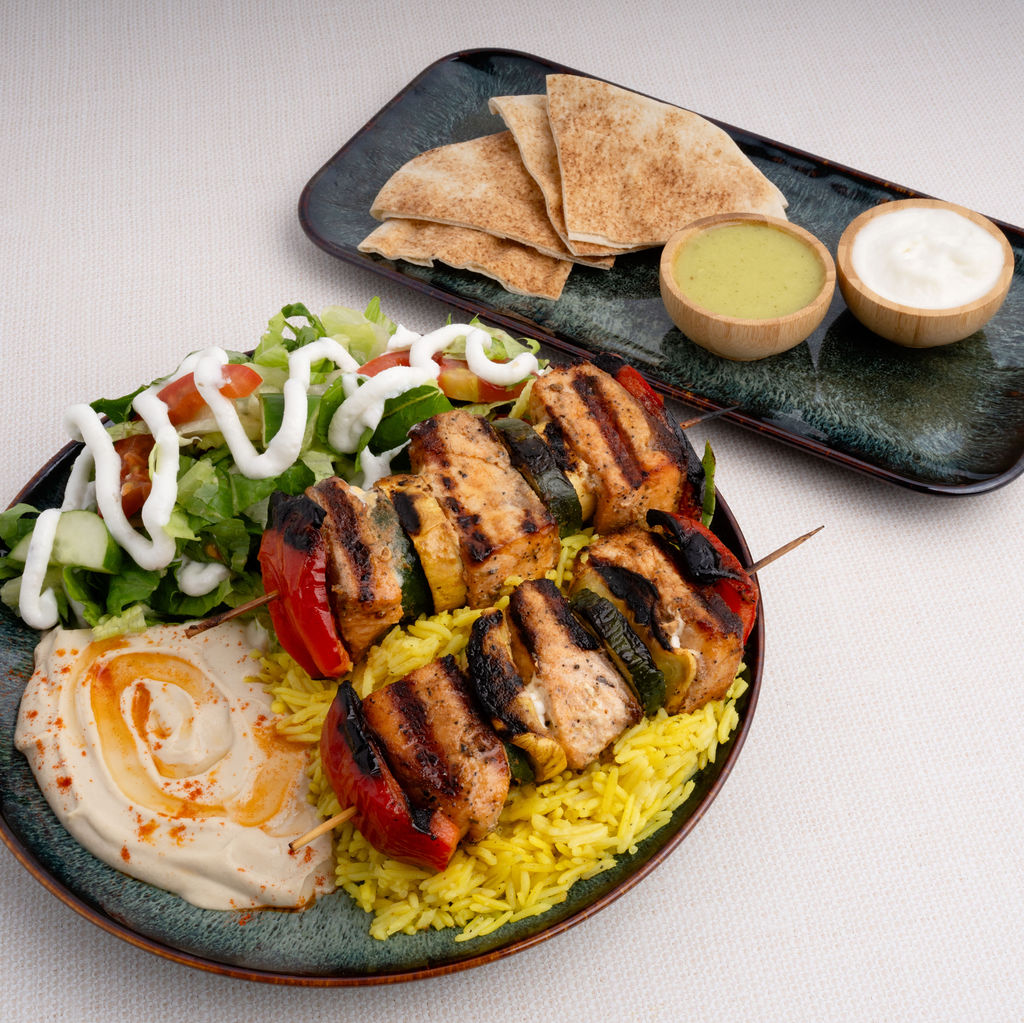 Salmon Kabob Plate.
