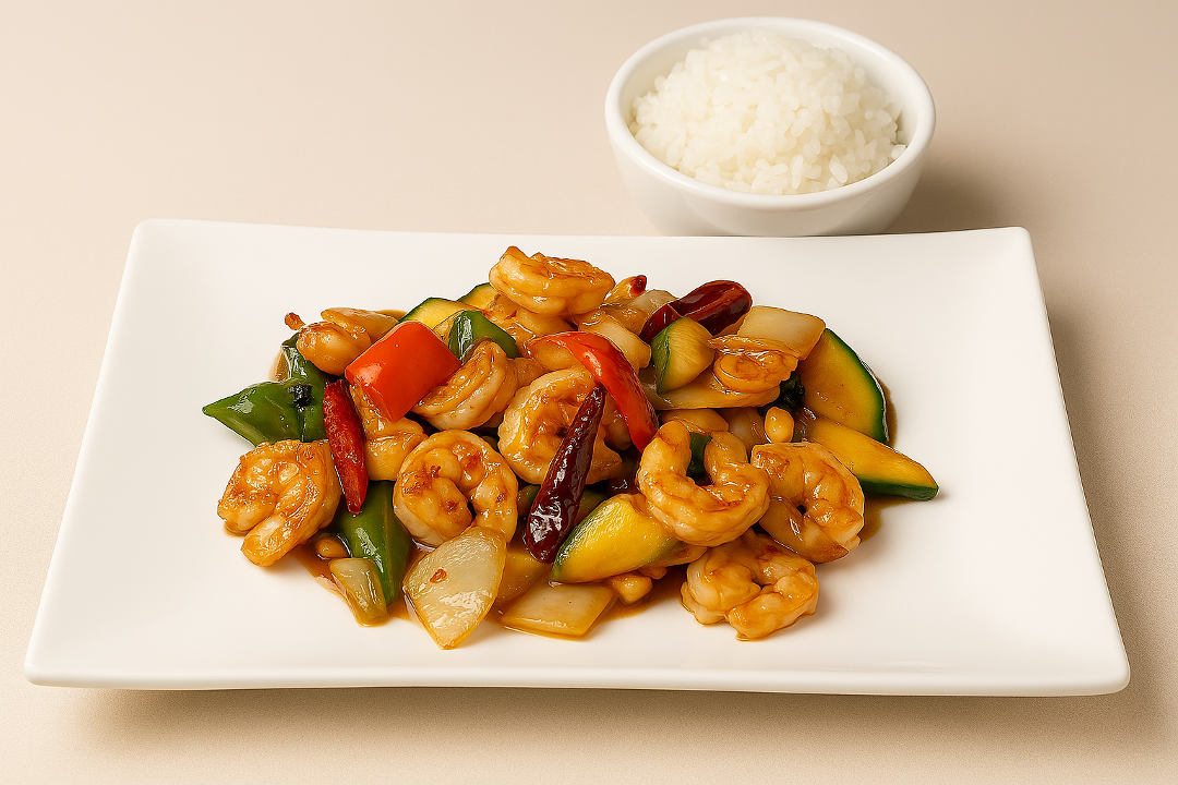 Kung Pao Shrimp (L).