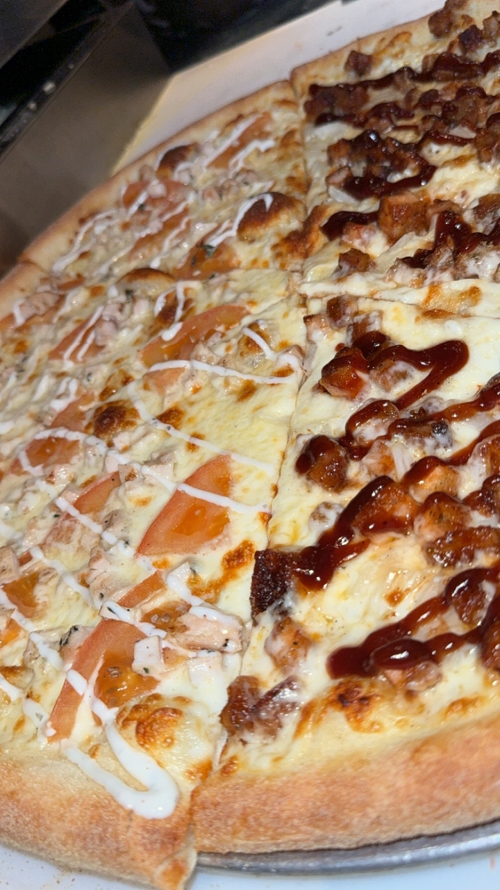 Specialty pizza slice!.
