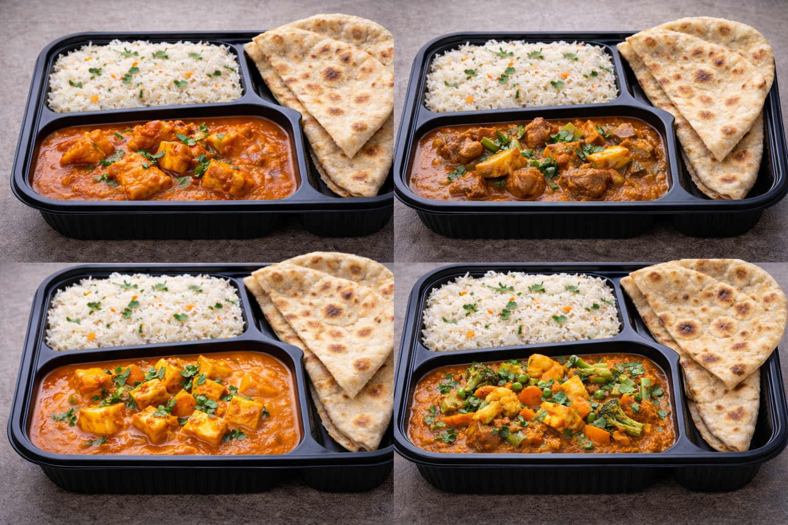 Lunch Box - Vegetarian: 1 Appetizer, 1 Entree, Dal, Rice & Naan.