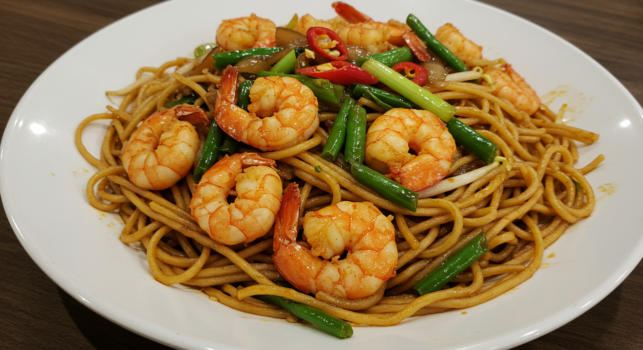 Shrimp Schezwan Noodles.