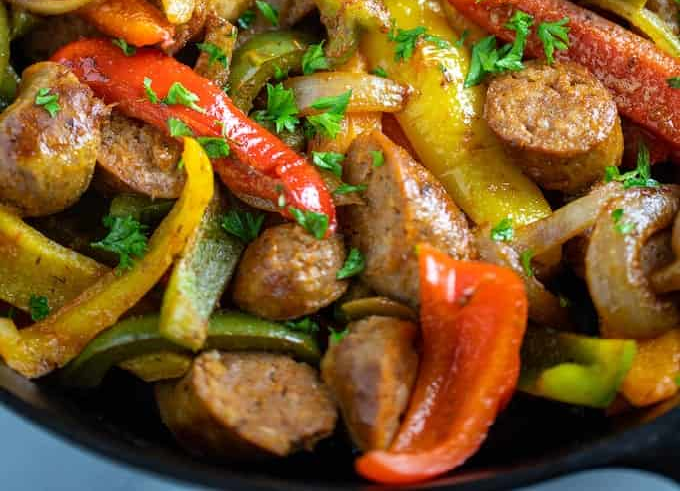 Sauteed Roasted Peppers, Sausage & Onions.