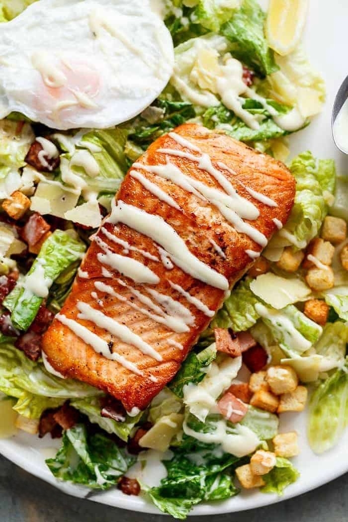 Salmon Caesar Salad.