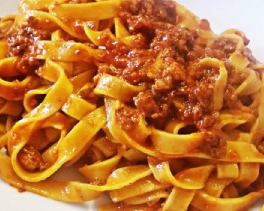 Vegan fettuccine alla bolognese.