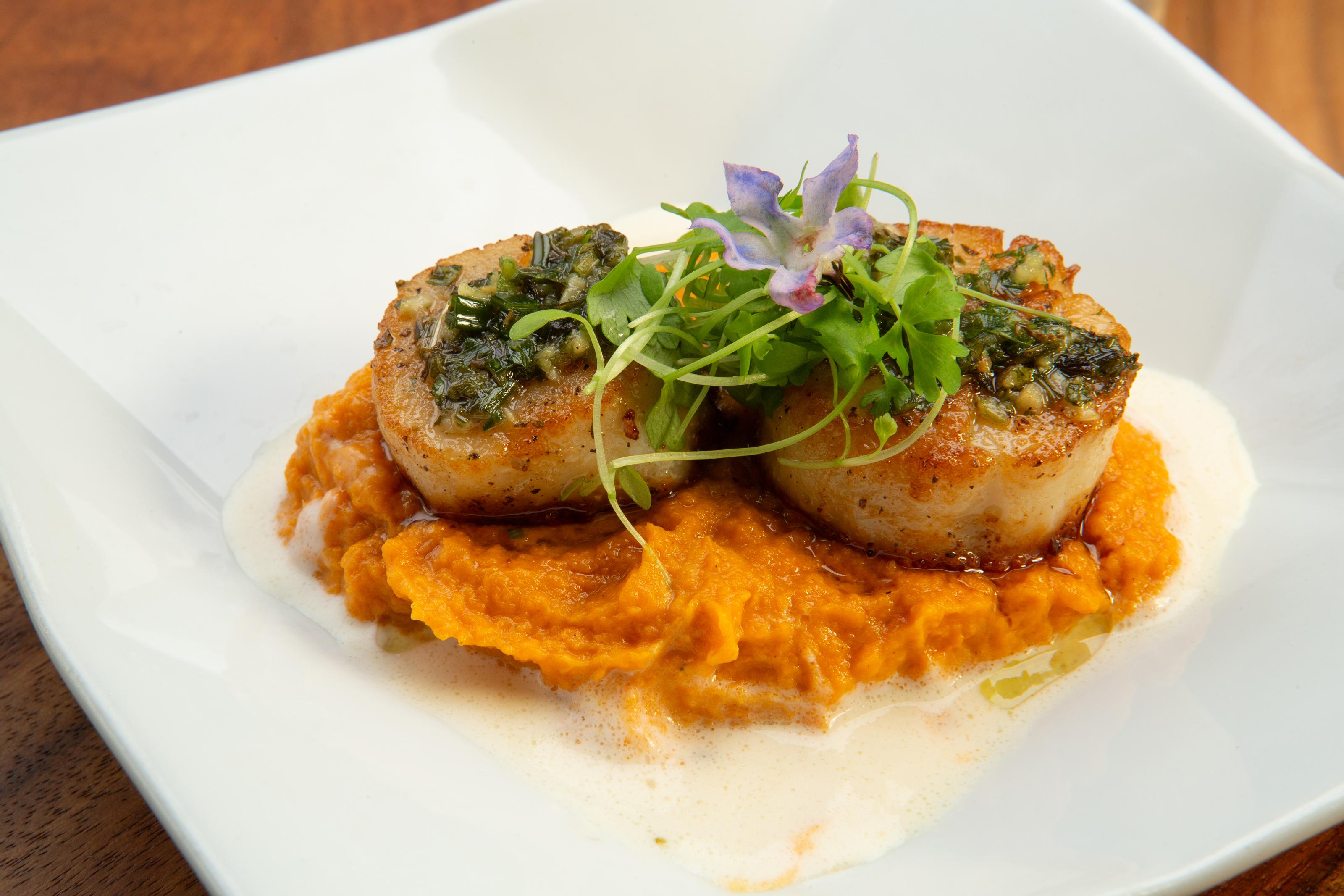 Herb Crusted Scallops*.