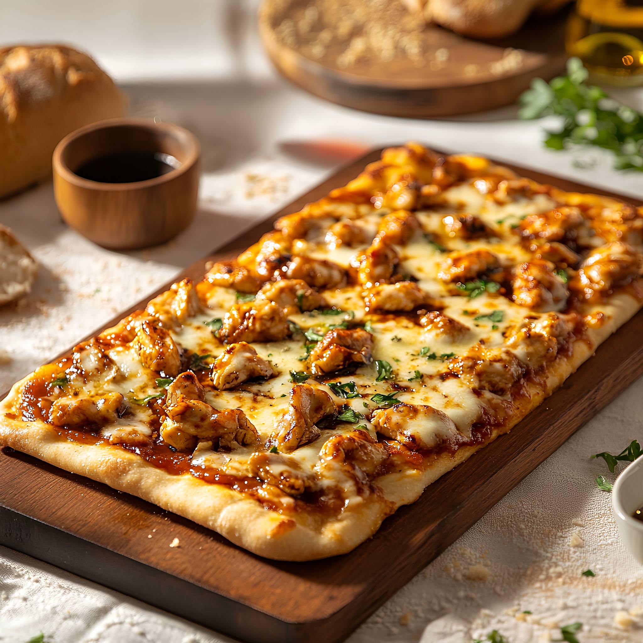 BBQ Chicken/Cheddar Flatbread (BBQ Sauce, Grilled Chicken, Cheddar Cheese).