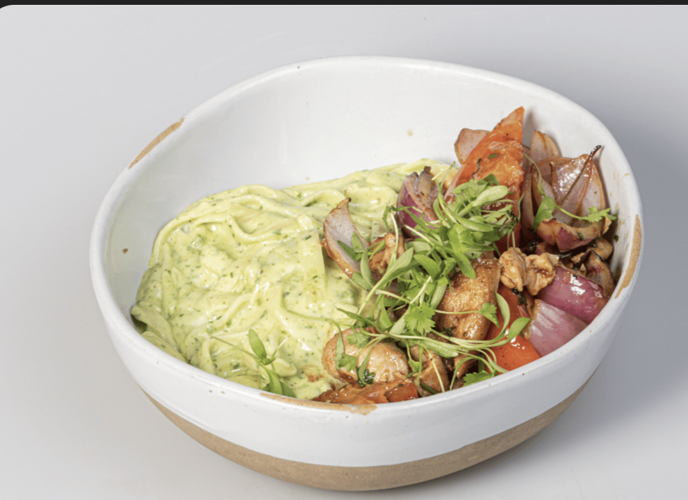 Pesto Noddles with Wok-Smoked Chicken.