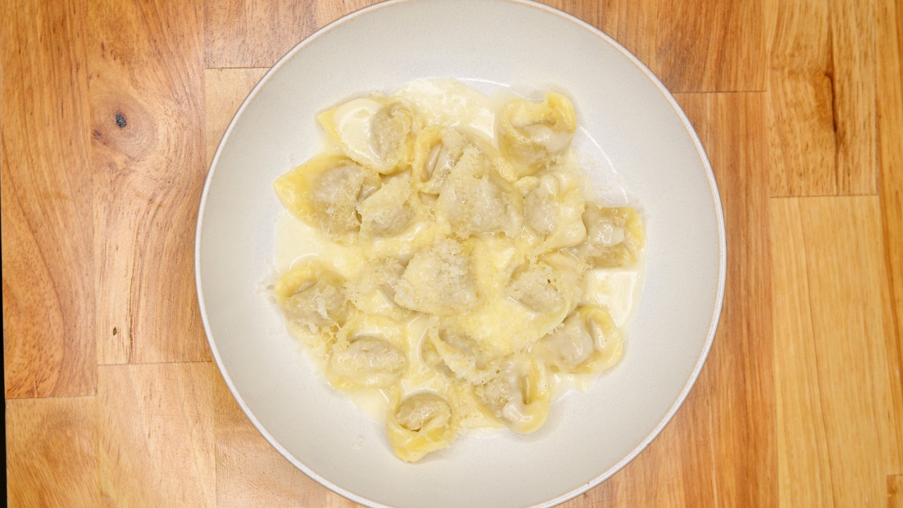Chicken Ravioli Crema Parmigiano.