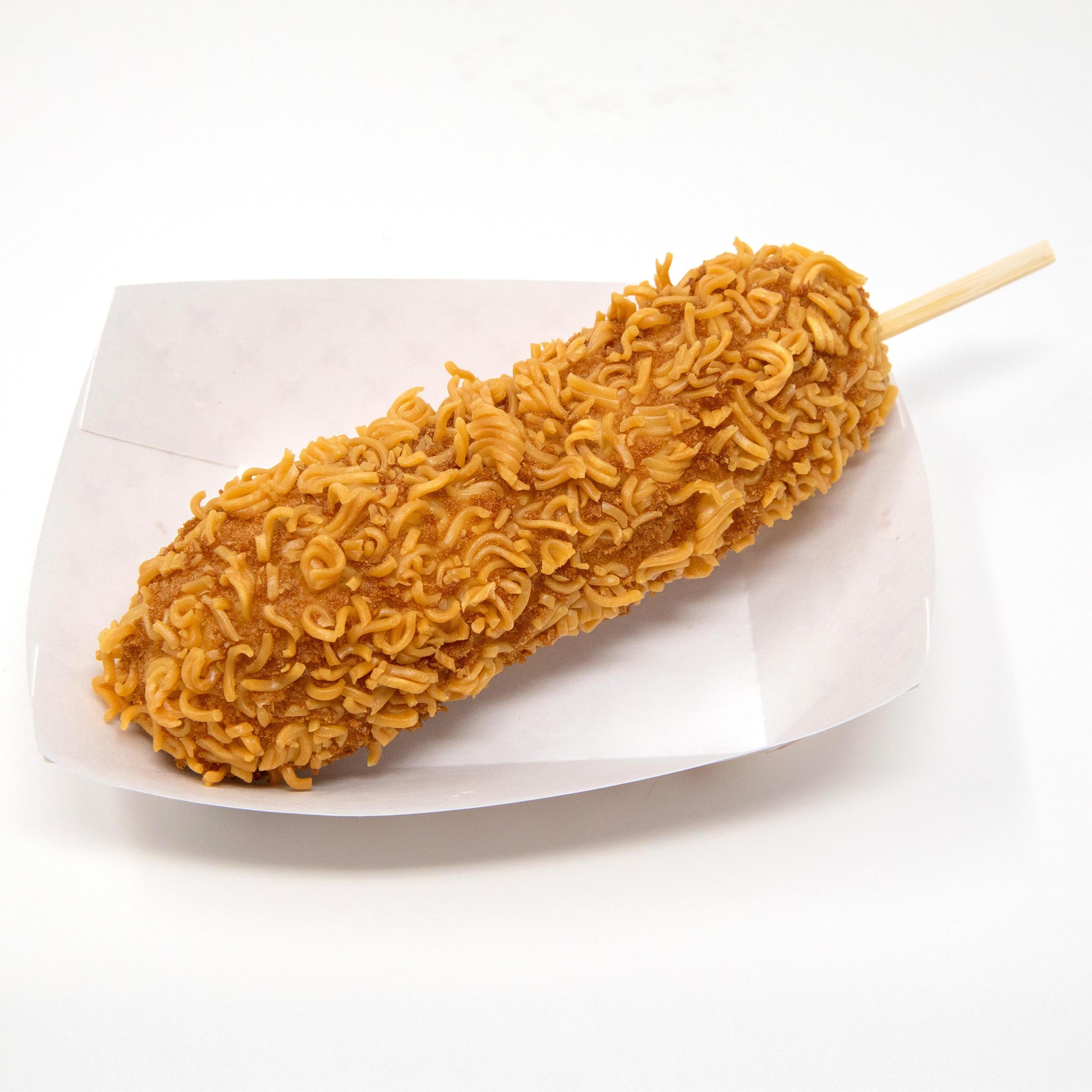 Crispy Ramen Half & Half Hot Dog.
