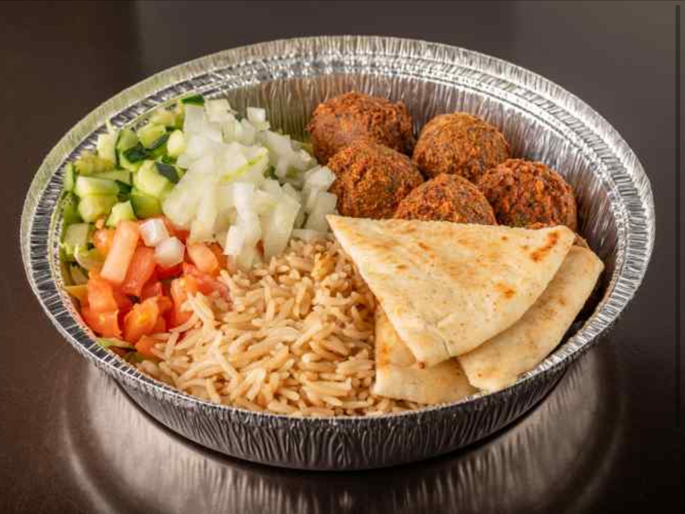 Falafel Over Rice Platter.