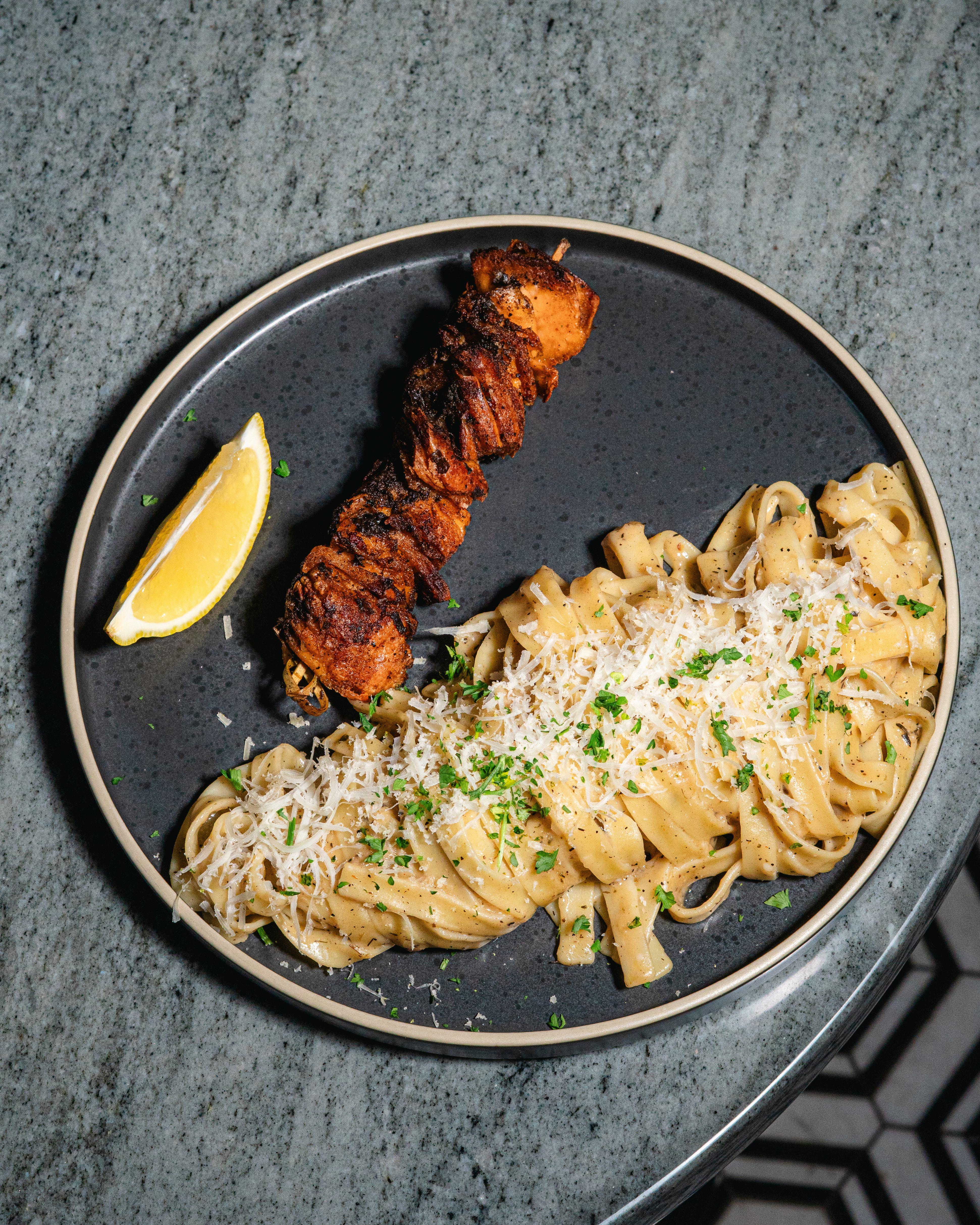 Jerk Salmon Fettuccine.